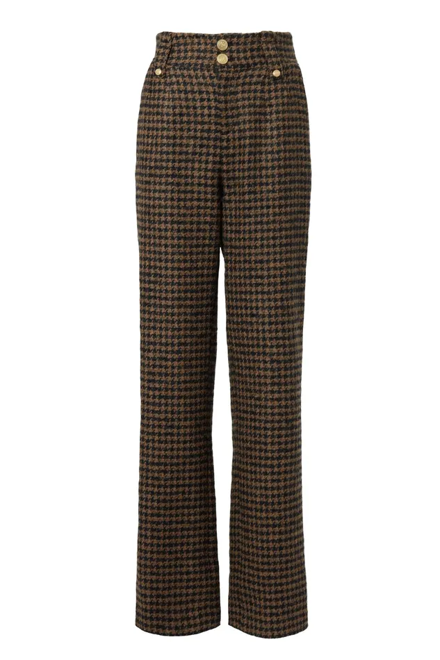 Holland Cooper High Waisted Straight Trouser Chocolate Houndstooth Women Tailoring