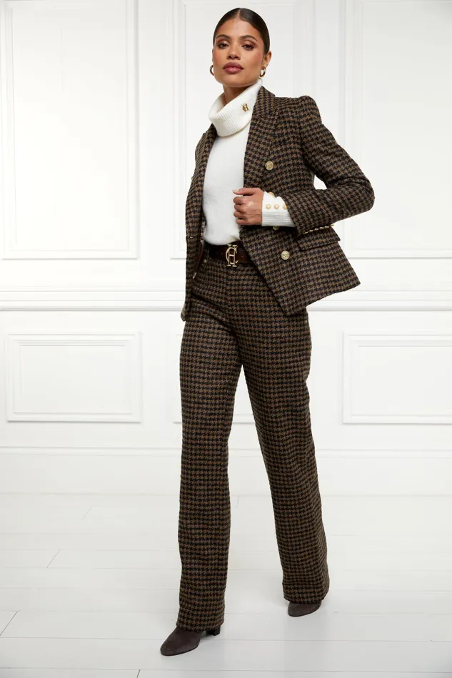 Holland Cooper High Waisted Straight Trouser Chocolate Houndstooth Women Tailoring