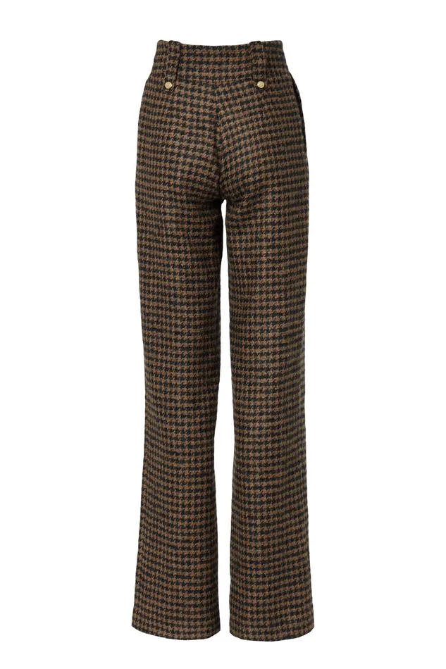 Holland Cooper High Waisted Straight Trouser Chocolate Houndstooth Women Tailoring