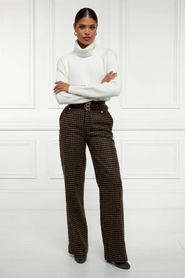 Holland Cooper High Waisted Straight Trouser Chocolate Houndstooth Women Tailoring