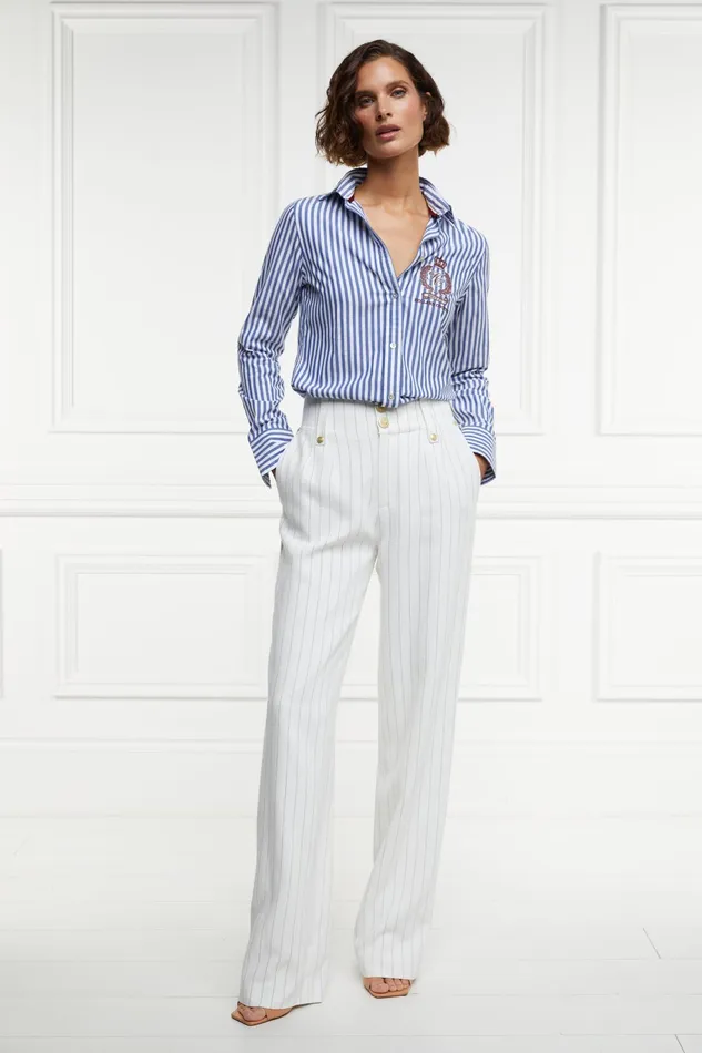 Holland Cooper High Waisted Straight Trouser Oyster Linen Pinstripe Women Tailoring Holland Cooper High Waisted Straight Trouser Oyster Linen Pinstripe Women Tailoring
