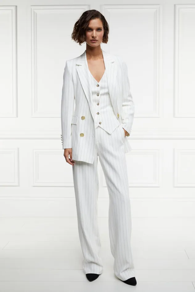 Holland Cooper High Waisted Straight Trouser Oyster Linen Pinstripe Women Tailoring Holland Cooper High Waisted Straight Trouser Oyster Linen Pinstripe Women Tailoring