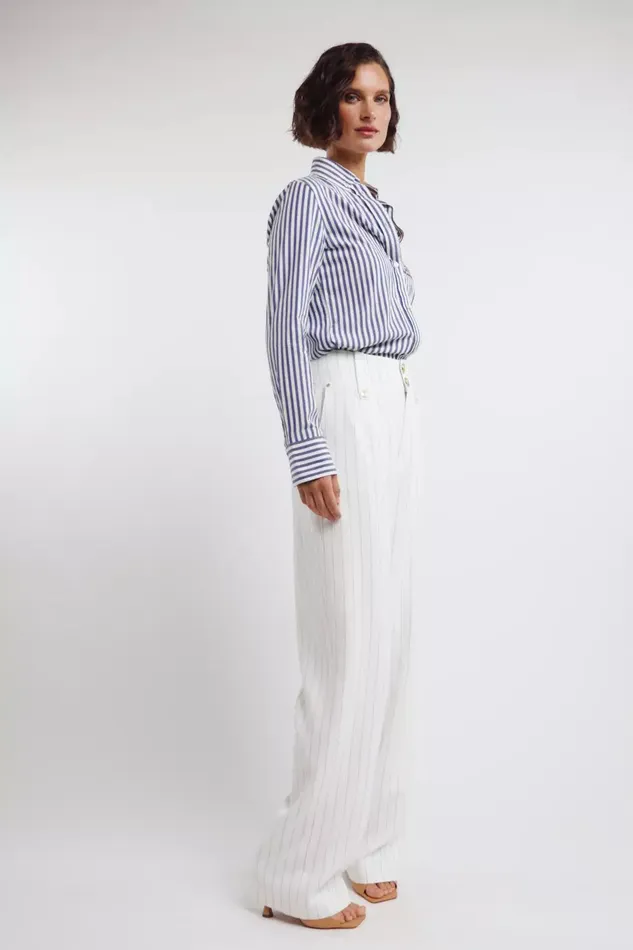 Holland Cooper High Waisted Straight Trouser Oyster Linen Pinstripe Women Tailoring Holland Cooper High Waisted Straight Trouser Oyster Linen Pinstripe Women Tailoring