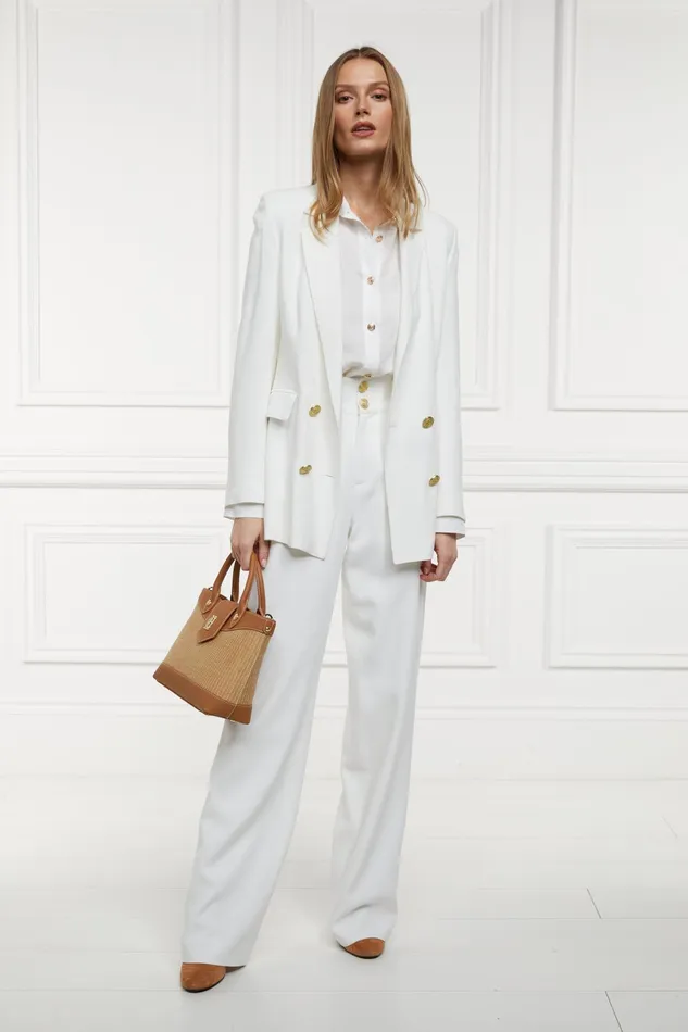 Holland Cooper High Waisted Straight Trouser Oyster Linen Women Tailoring Holland Cooper High Waisted Straight Trouser Oyster Linen Women Tailoring