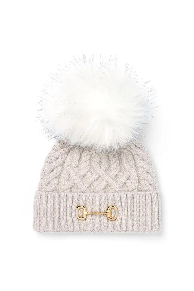 Holland Cooper Horsebit Bobble Hat Taupe Women Headwear