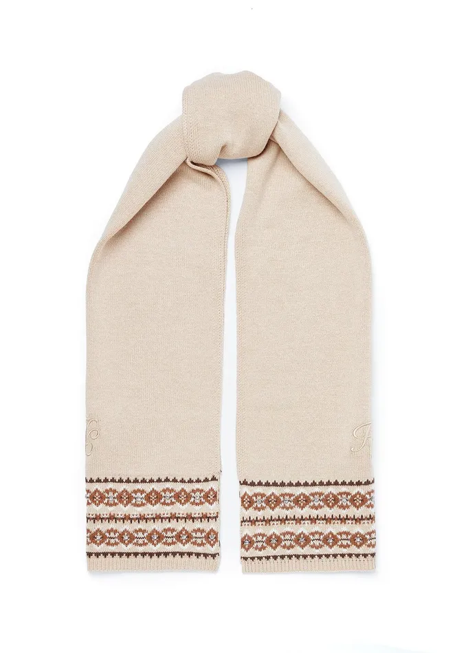 Holland Cooper Jennifer Fairisle Scarf Light Camel Women Scarves
