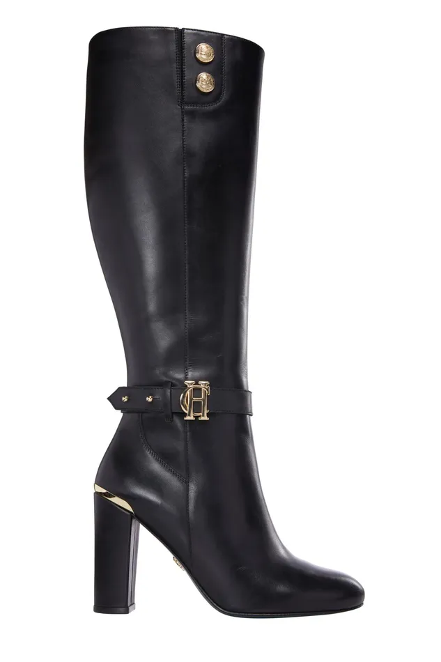 Holland Cooper Marlborough Knee Boot Black Leather Women Boots