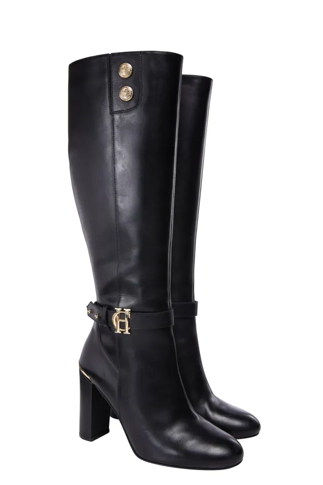 Holland Cooper Marlborough Knee Boot Black Leather Women Boots Holland Cooper Marlborough Knee Boot Black Leather Women Boots