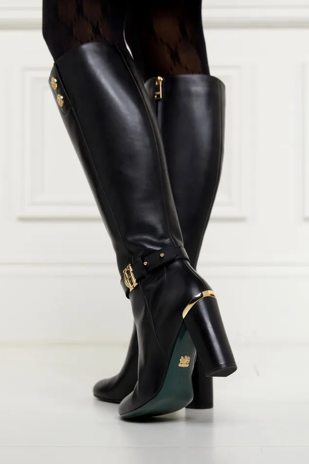 Holland Cooper Marlborough Knee Boot Black Leather Women Boots Holland Cooper Marlborough Knee Boot Black Leather Women Boots