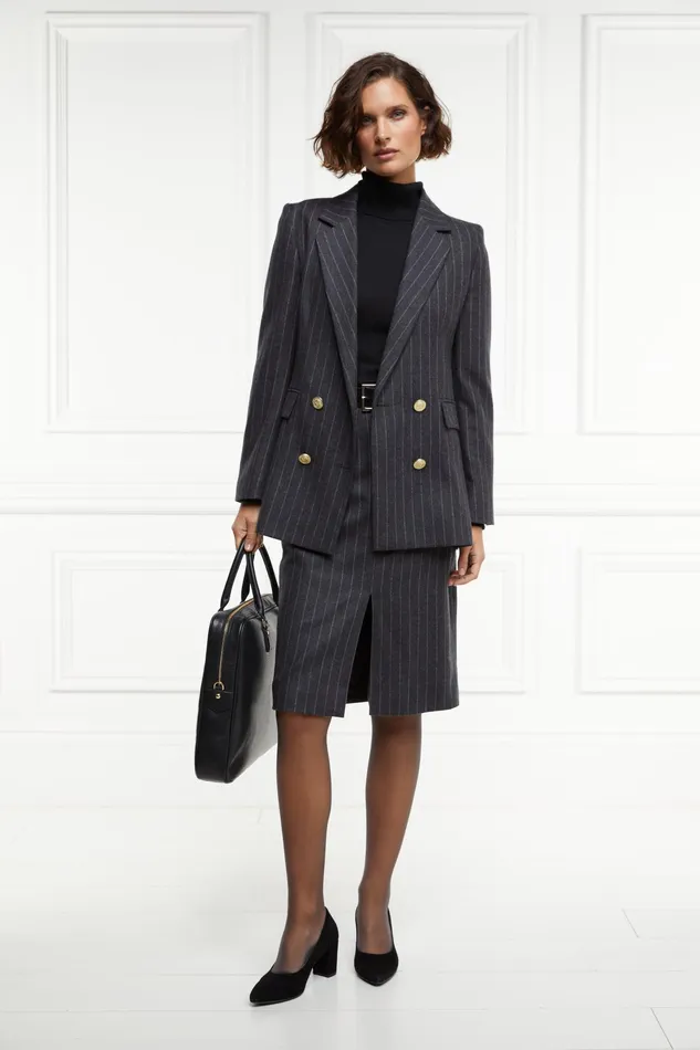 Holland Cooper Mayfair Pencil Skirt Charcoal Pinstripe Women Skirts