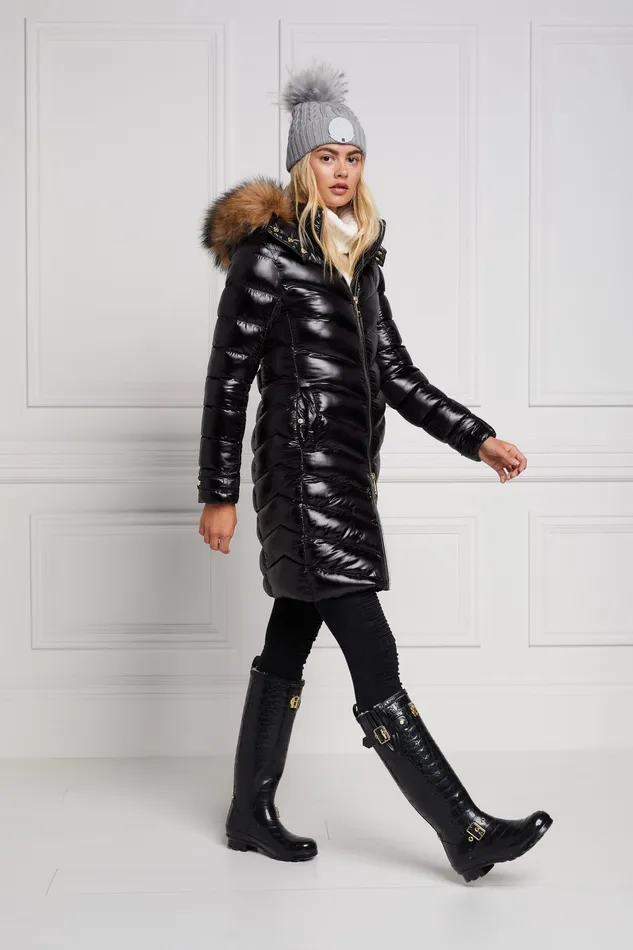 Holland Cooper Sherpa Lined Regency Wellington Black Croc Women Wellington Boots