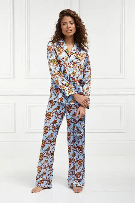 Holland Cooper Silk Pyjama Trouser Sky Blue Women Sleepwear