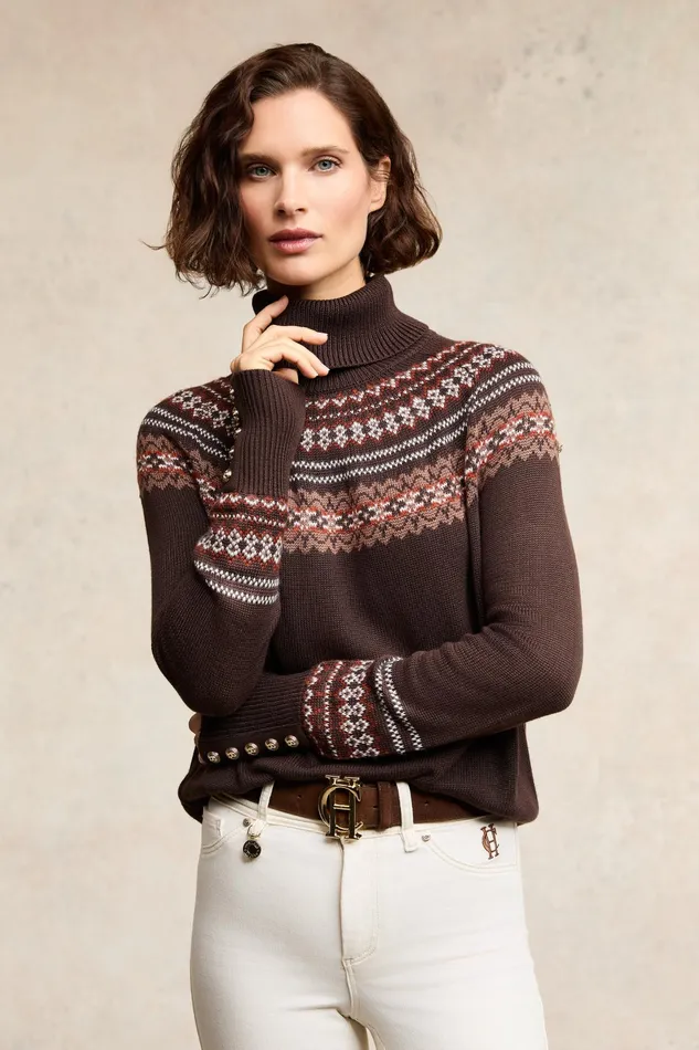 Holland Cooper Whistler Roll Neck Knit Chocolate Women Knitwear