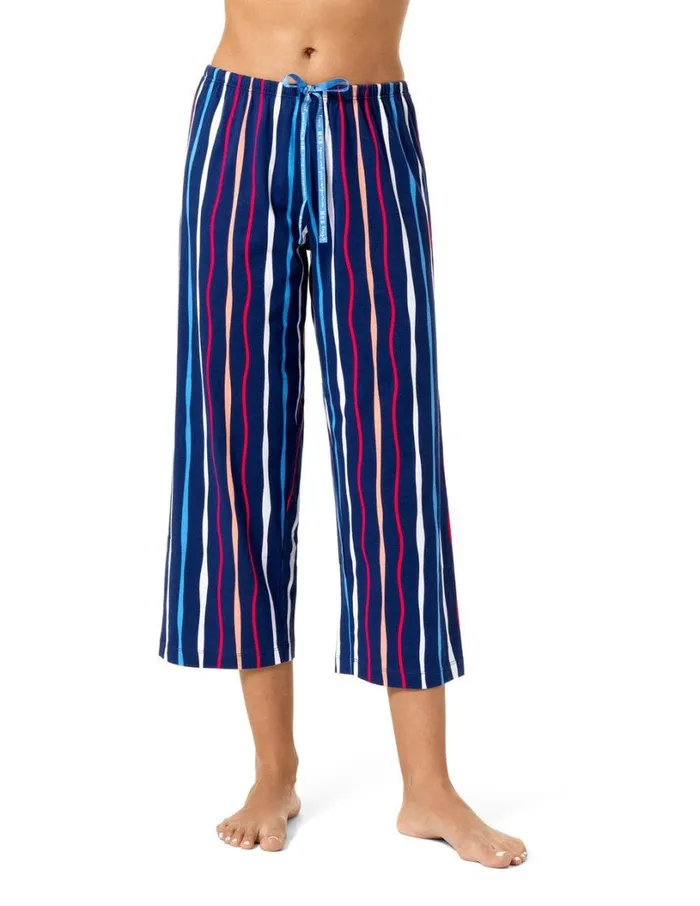 Hue High Tide Stripe PJ Capri Blue Depths Women Bottoms