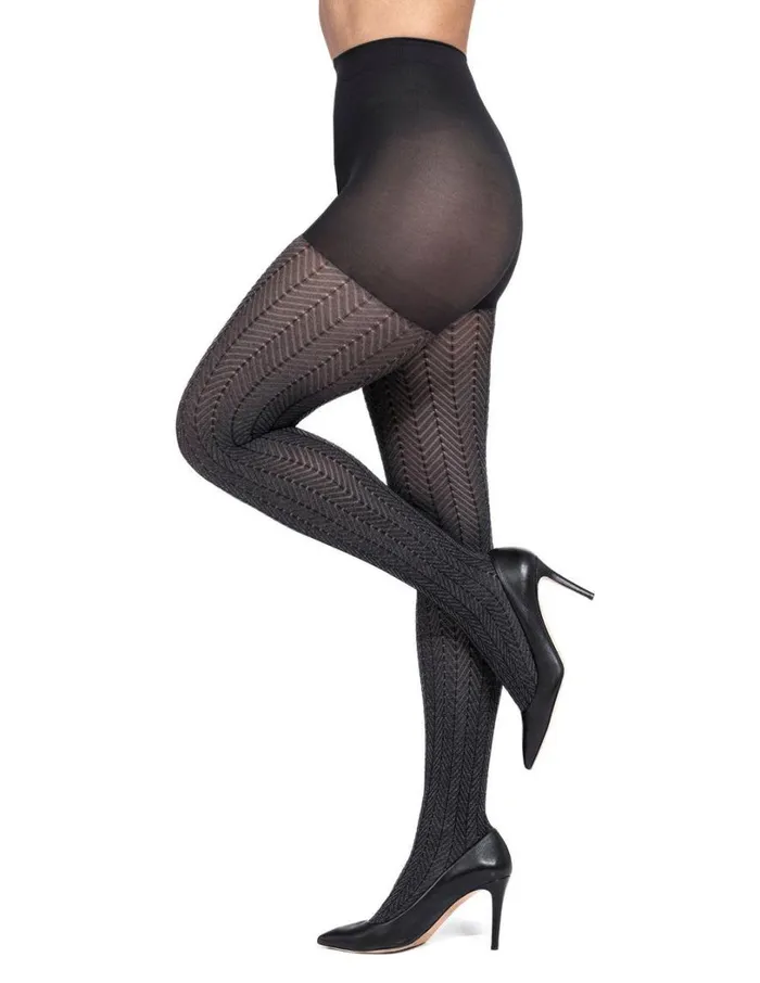 Hue Outline Herringbone Tight With Control Top Grey Heather Women Fashion