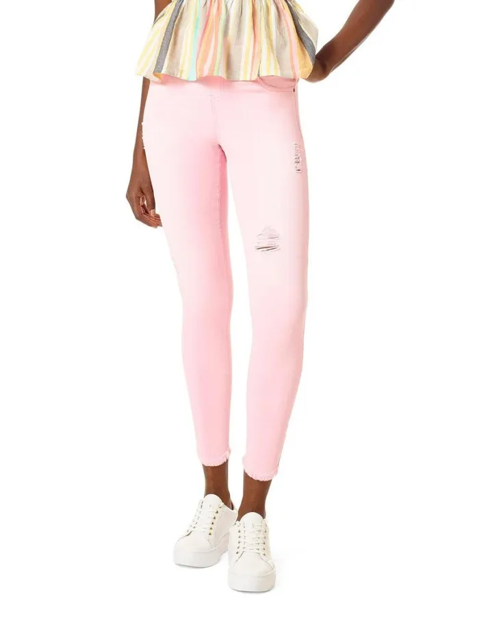 Hue Ripped Denim HiRise Skimmer Candy Pink Women Skinny
