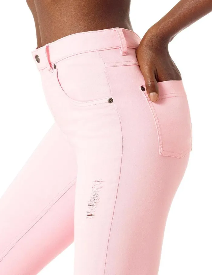 Hue Ripped Denim HiRise Skimmer Candy Pink Women Skinny