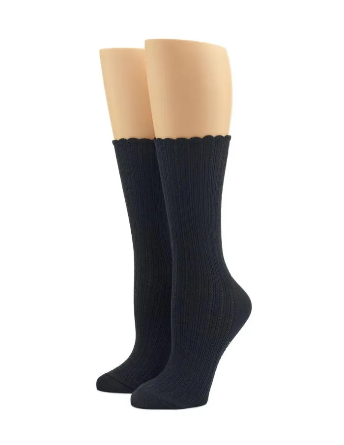 Hue Scalloped Pointelle Sock Black Women Cozy