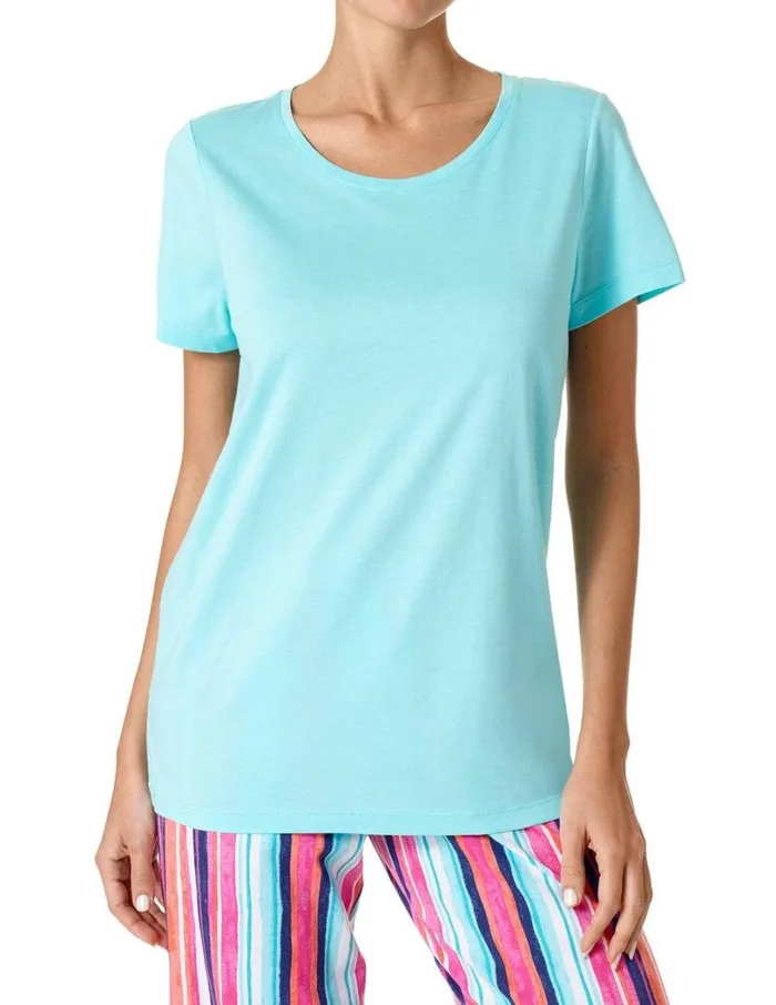 Hue Short Sleeve Scoop Neck Sleep Tee Aqua Splah Women Plus Size