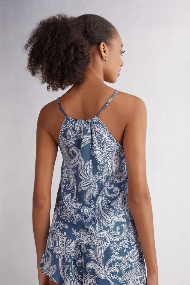 Intimissimi Camisoles Tank Tops Women Flower Paisley Viscose Satin Top Blue 661j 8211 Stampa Flower Paisley