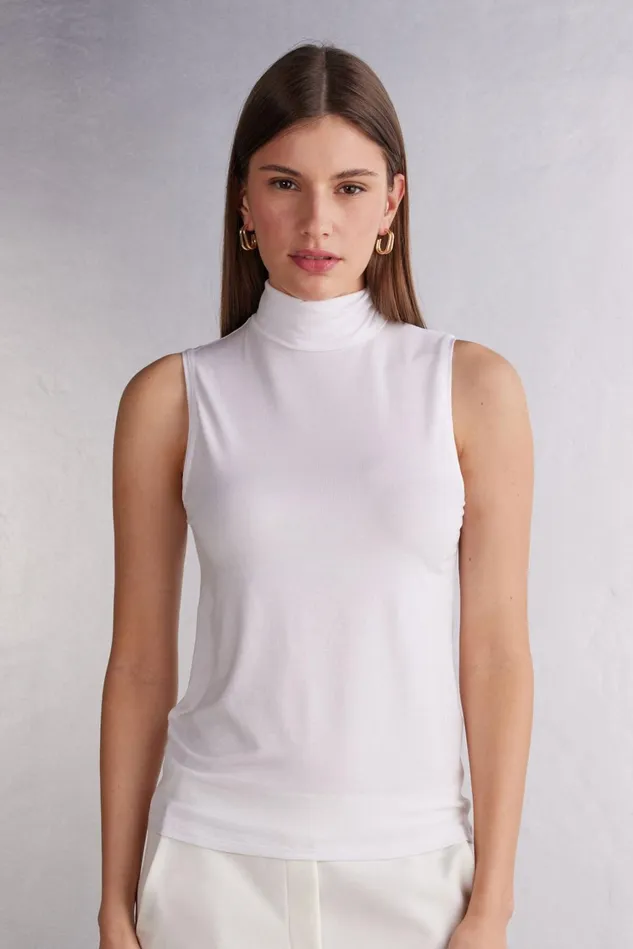 Intimissimi Camisoles Tank Tops Women Sleeveless Turtleneck Micromodal Shirt White 7478 8211 Milk White Intimissimi Camisoles Tank Tops Women Sleeveless Turtleneck Micromodal Shirt White 7478 8211 Milk White