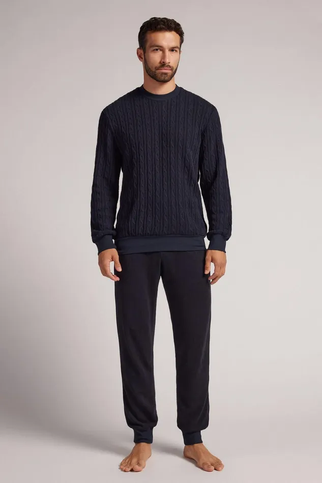 Intimissimi Long Pajamas Men Cable Motif Tricot Full Length Pajamas Blue 800 8211 Blu Notte Intimissimi Long Pajamas Men Cable Motif Tricot Full Length Pajamas Blue 800 8211 Blu Notte