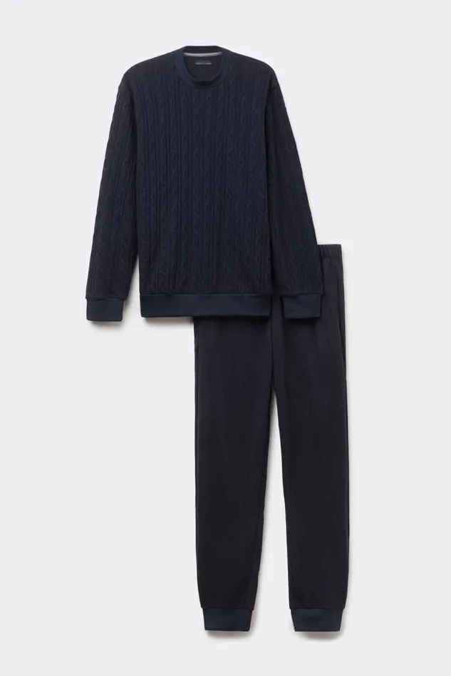 Intimissimi Long Pajamas Men Cable Motif Tricot Full Length Pajamas Blue 800 8211 Blu Notte