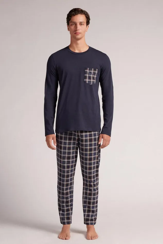 Intimissimi Long Pajamas Men Check Print Cotton Full Length Pajamas Blue 800 8211 Blu Notte Intimissimi Long Pajamas Men Check Print Cotton Full Length Pajamas Blue 800 8211 Blu Notte