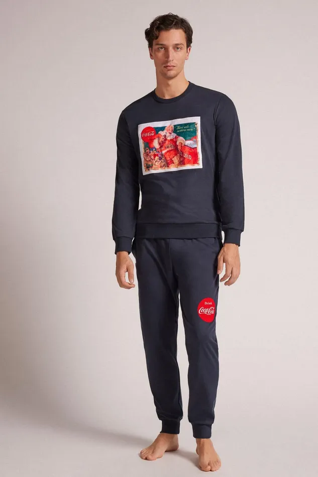 Intimissimi Long Pajamas Men Vintage CocaCola Cotton Full Length Pajamas Blue 800 8211 Blu Notte