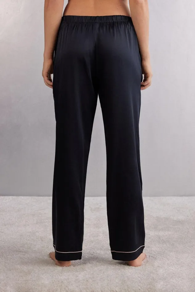 Intimissimi Long Pajamas Women Full Length Silk Pants Black 019 8211 Black