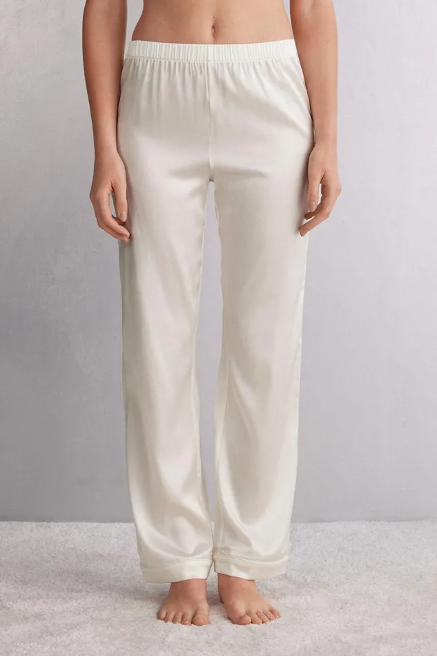 Intimissimi Long Pajamas Women Full Length Silk Pants Ivory 2127 8211 Talc White Intimissimi Long Pajamas Women Full Length Silk Pants Ivory 2127 8211 Talc White