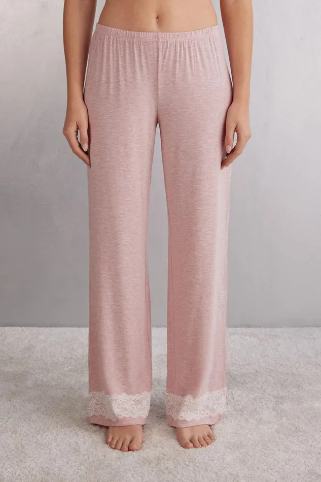 Intimissimi Long Pajamas Women Lace Trim Full Length Pants In Modal Pale Pink 008j 8211 Heathered Light Pink Intimissimi Long Pajamas Women Lace Trim Full Length Pants In Modal Pale Pink 008j 8211 Heathered Light Pink