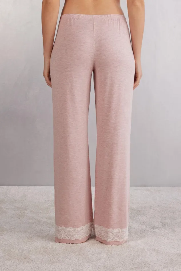 Intimissimi Long Pajamas Women Lace Trim Full Length Pants In Modal Pale Pink 008j 8211 Heathered Light Pink