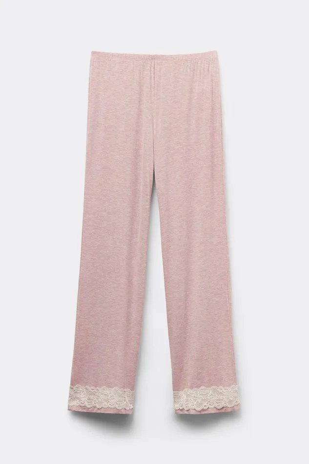 Intimissimi Long Pajamas Women Lace Trim Full Length Pants In Modal Pale Pink 008j 8211 Heathered Light Pink
