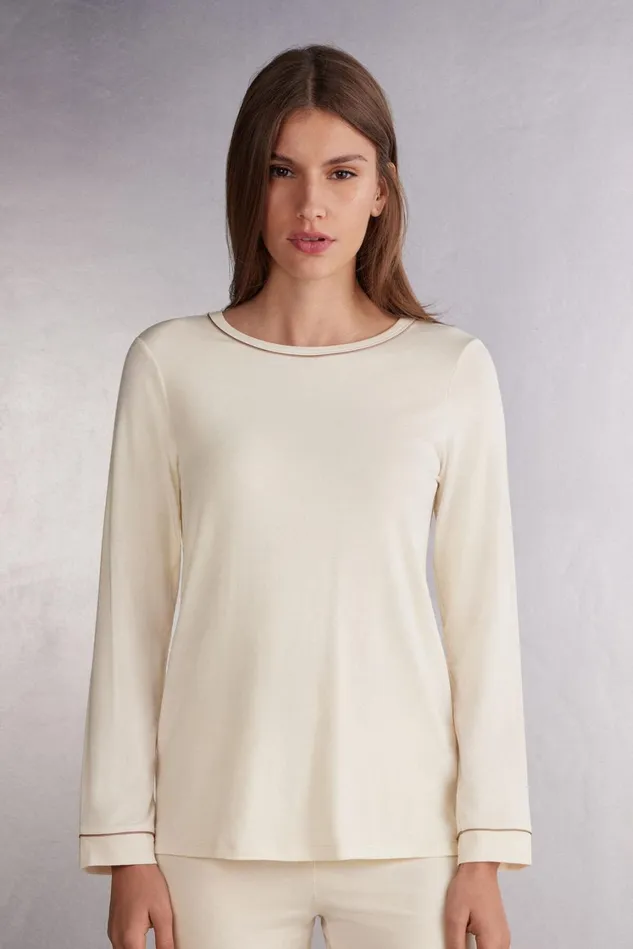 Intimissimi Long Pajamas Women Long Sleeve Modal Top Ivory 612i 8211 Vanilla Ivory Intimissimi Long Pajamas Women Long Sleeve Modal Top Ivory 612i 8211 Vanilla Ivory