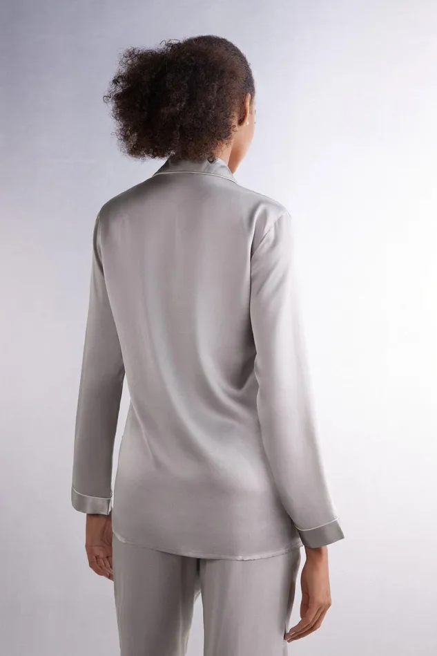 Intimissimi Long Pajamas Women MannishCut Jacket In Silk Satin Pale Grey 347j 8211 Ice Grey
