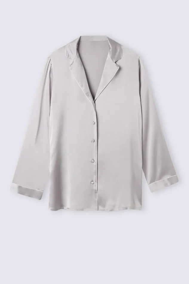 Intimissimi Long Pajamas Women MannishCut Jacket In Silk Satin Pale Grey 347j 8211 Ice Grey