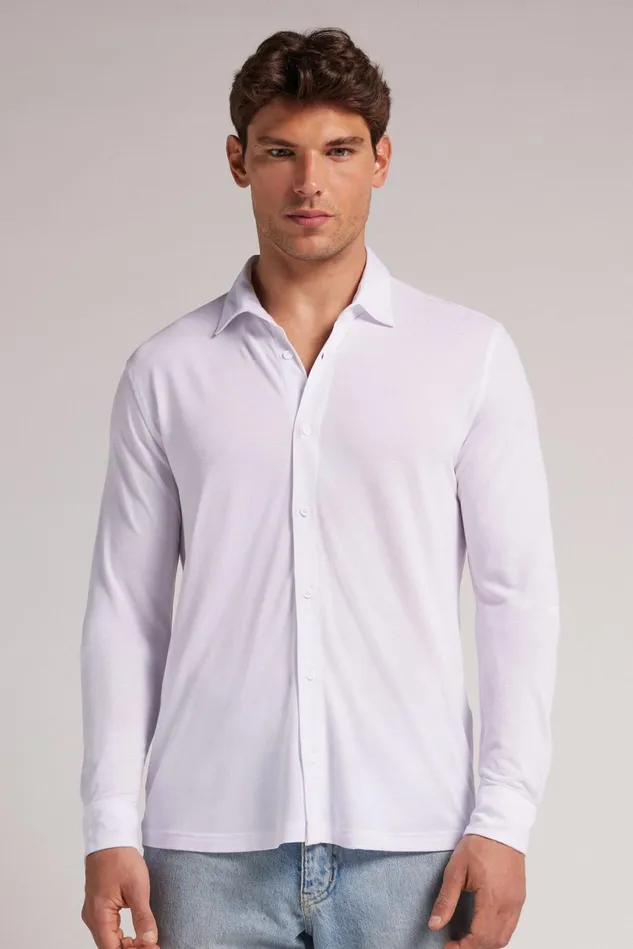 Intimissimi Long Sleeve Tops Men Modal And Silk Piqu Shirt 001 8211 White