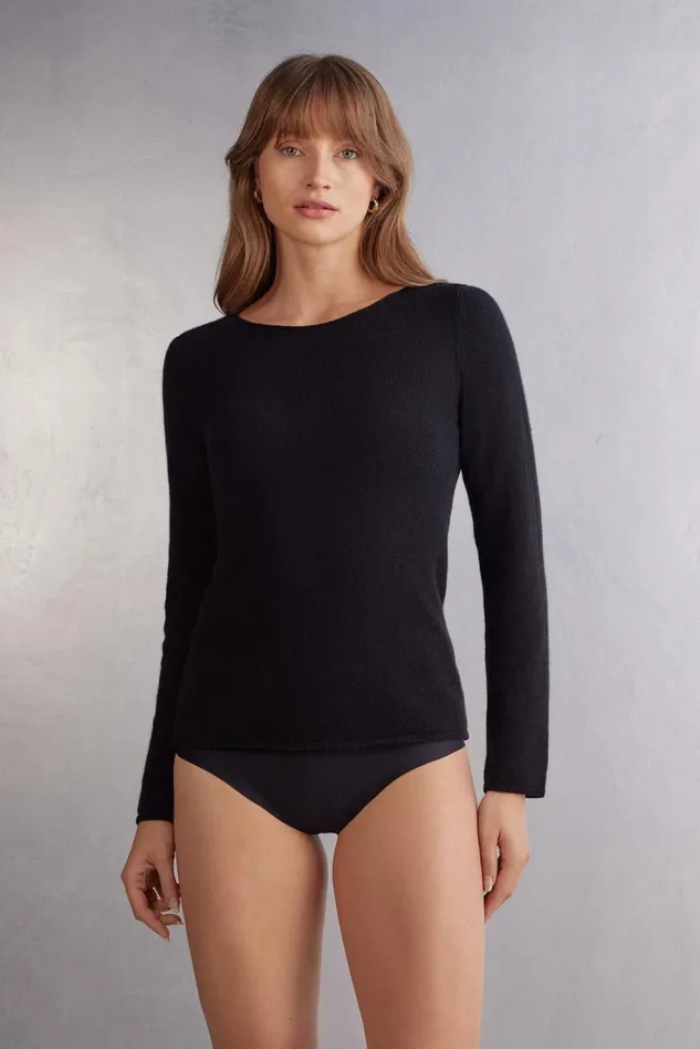 Intimissimi Long Sleeve Tops Women 100 Cashmere Long Sleeve Top Black 710j 8211 Black Intimissimi Long Sleeve Tops Women 100 Cashmere Long Sleeve Top Black 710j 8211 Black