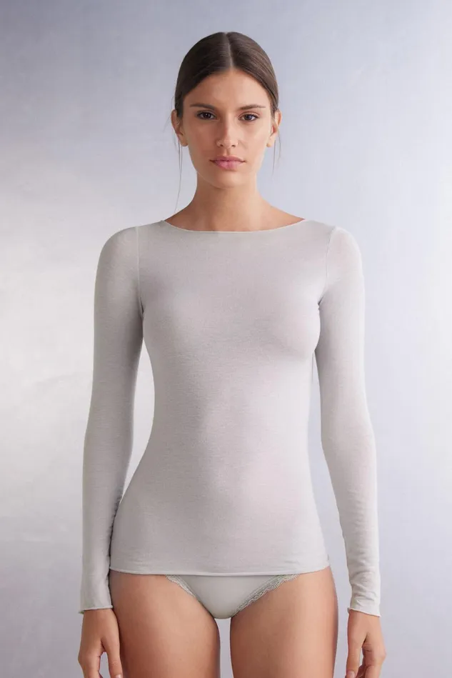 Intimissimi Long Sleeve Tops Women Boat Neck Modal Cashmere Ultralight Top Pale Grey 347j 8211 Ice Grey Intimissimi Long Sleeve Tops Women Boat Neck Modal Cashmere Ultralight Top Pale Grey 347j 8211 Ice Grey