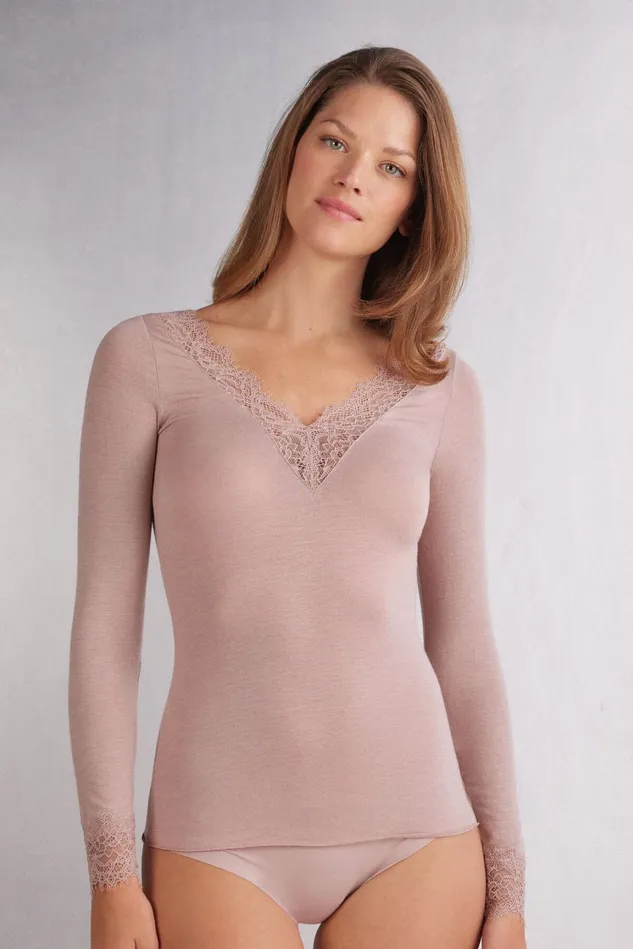 Intimissimi Long Sleeve Tops Women Modal Cashmere Ultralight Long Lace Shirt Pink 011i 8211 Elegant Pink Intimissimi Long Sleeve Tops Women Modal Cashmere Ultralight Long Lace Shirt Pink 011i 8211 Elegant Pink