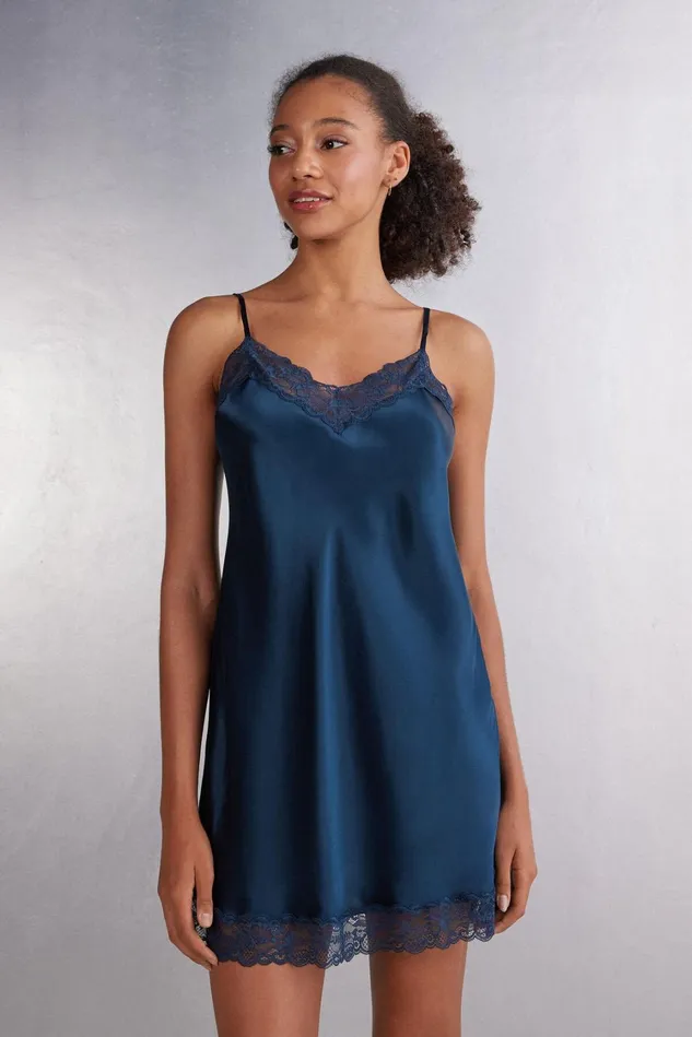 Intimissimi Slips Babydolls Women Silk Slip With Lace Insert Detail Blue 1467 8211 Intense Blue Intimissimi Slips Babydolls Women Silk Slip With Lace Insert Detail Blue 1467 8211 Intense Blue