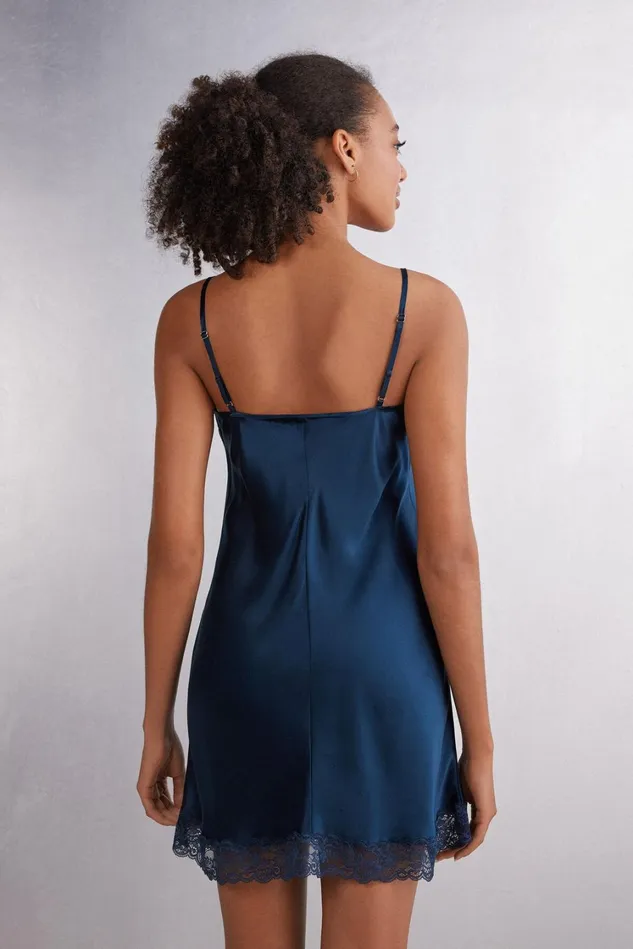 Intimissimi Slips Babydolls Women Silk Slip With Lace Insert Detail Blue 1467 8211 Intense Blue