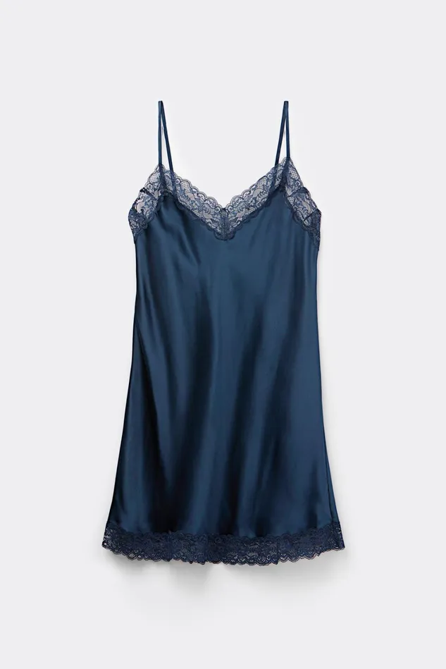 Intimissimi Slips Babydolls Women Silk Slip With Lace Insert Detail Blue 1467 8211 Intense Blue