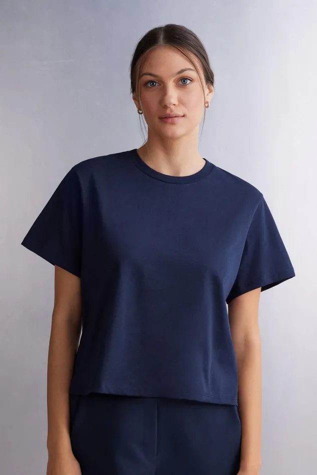 Intimissimi TShirt Women Boxy Fit Short Sleeve Top In Cotton Blue 1467 8211 Intense Blue Intimissimi TShirt Women Boxy Fit Short Sleeve Top In Cotton Blue 1467 8211 Intense Blue