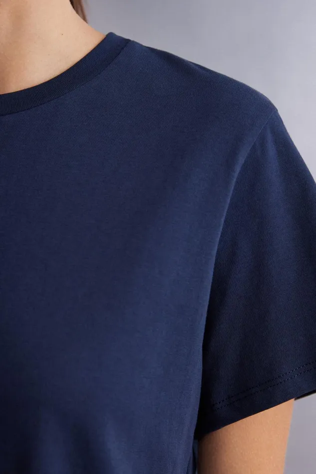 Intimissimi TShirt Women Boxy Fit Short Sleeve Top In Cotton Blue 1467 8211 Intense Blue