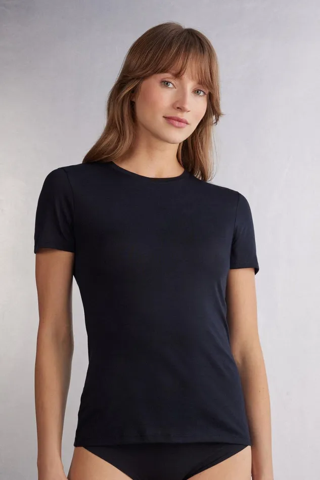 Intimissimi TShirt Women Ultrafresh Cotton Short Sleeve Top Black 019 8211 Black