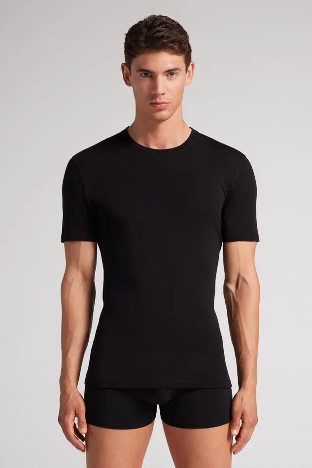 Intimissimi TShirts Polos Men Stretch Merino Wool ShortSleeve TShirt Black 019 8211 Black Intimissimi TShirts Polos Men Stretch Merino Wool ShortSleeve TShirt Black 019 8211 Black