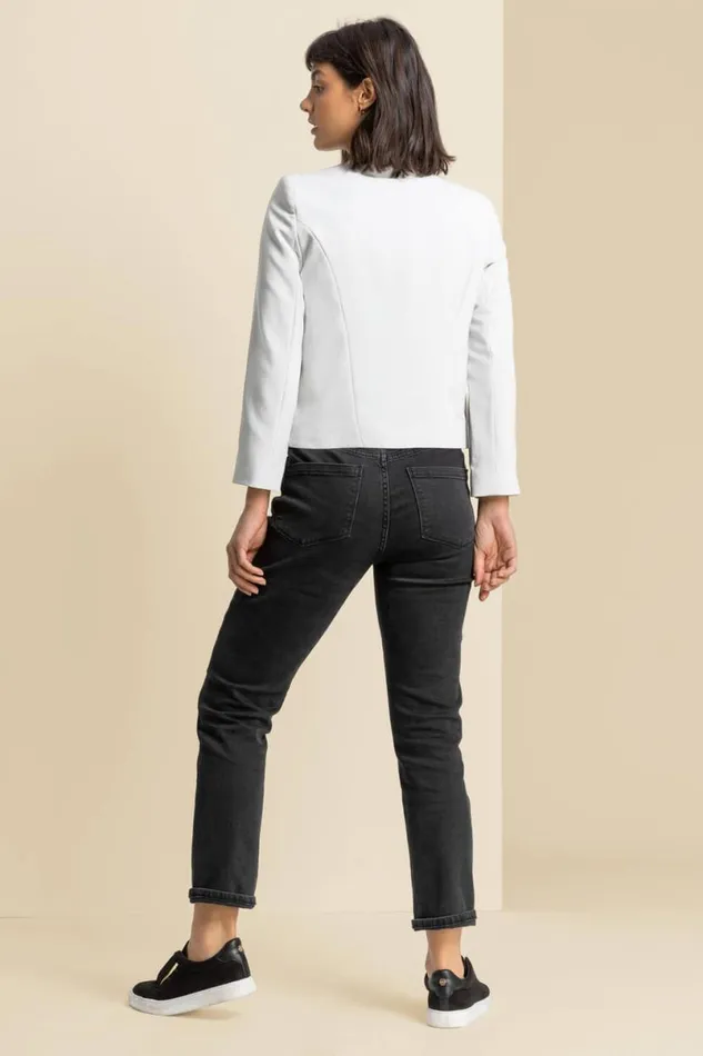 Ivory Cropped High Collar Crepe Jacket Women Roman Occasionwear