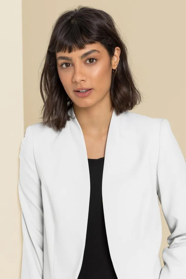 Ivory Cropped High Collar Crepe Jacket Women Roman Occasionwear